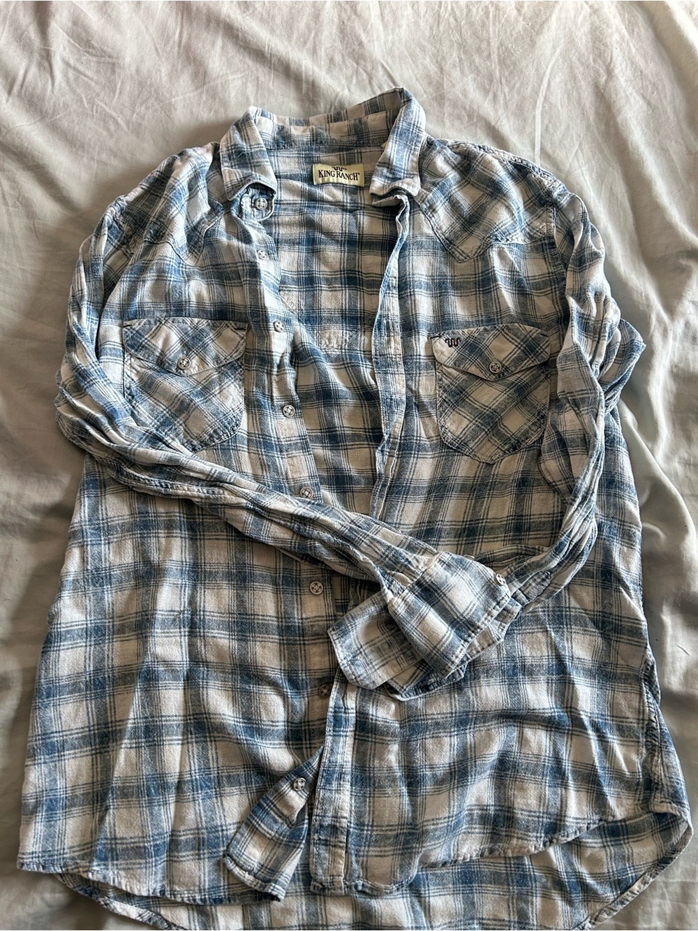 King Ranch Women's Blue Plaid Button-Down Shirt - Picture 3 of 5